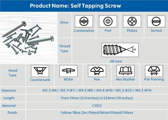 Steel Cross Flat Head Self Tapping Screw